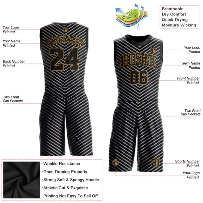 Custom Black Black-Silver Gray Round Neck Sublimation Basketball Suit Jersey