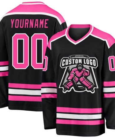 Custom Black Pink-White Hockey Jersey