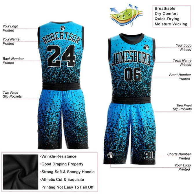 Custom Blue Black-White Round Neck Sublimation Basketball Suit Jersey