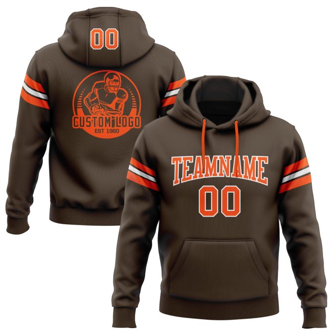 Custom Stitched Brown Orange-White Football Pullover Sweatshirt Hoodie