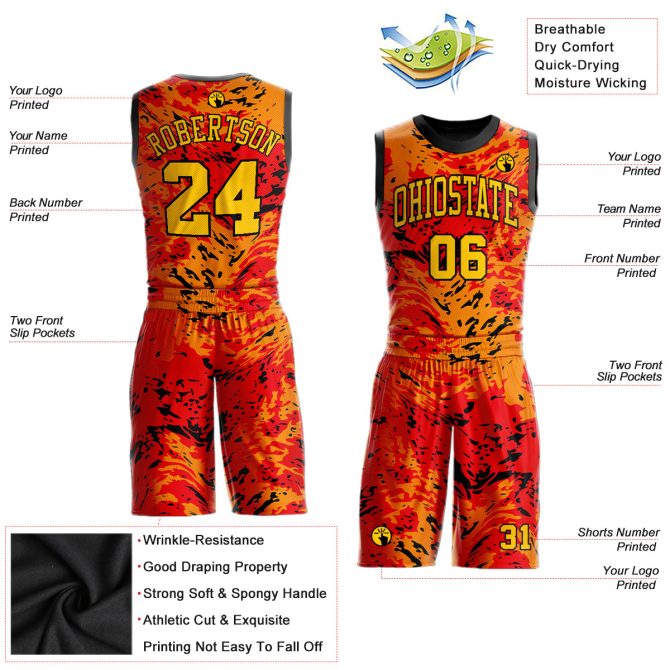 Custom Figure Gold-Orange Round Neck Sublimation Basketball Suit Jersey