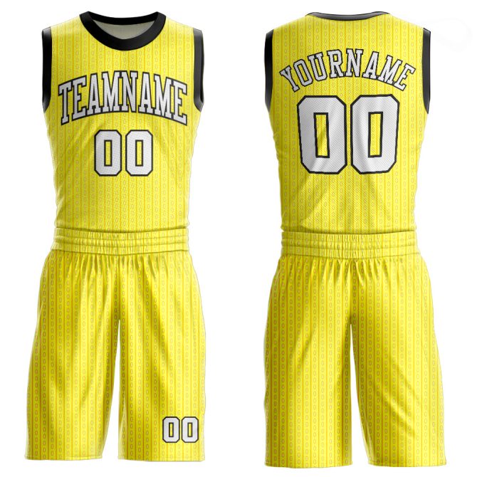 Custom Gold White-Black Round Neck Sublimation Basketball Suit Jersey