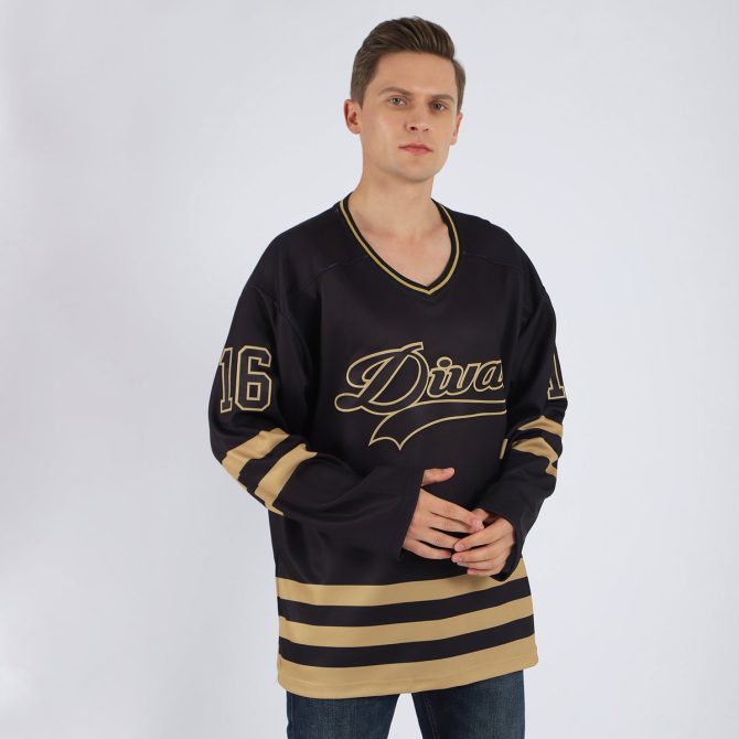 Custom Black Black-Old Gold Hockey Jersey