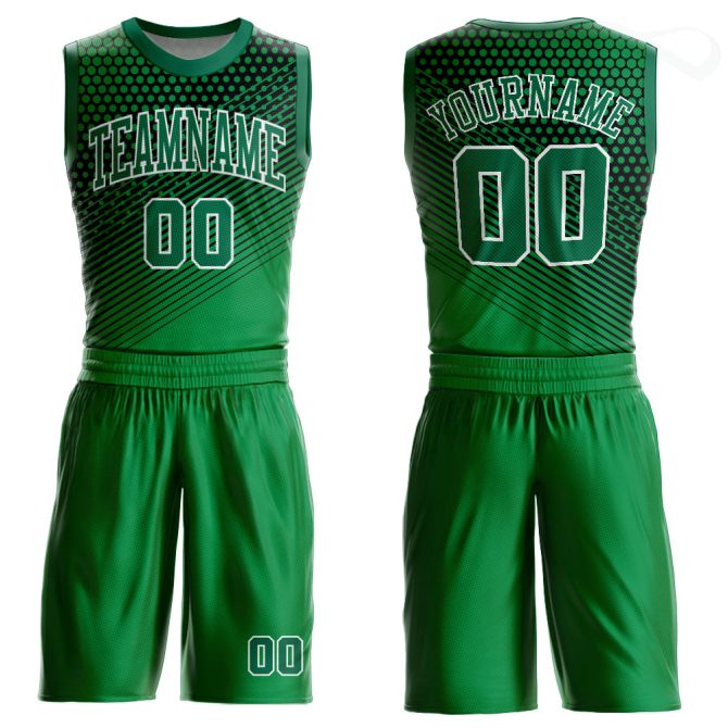 Custom Kelly Green Kelly Green-Black Round Neck Sublimation Basketball Suit Jersey