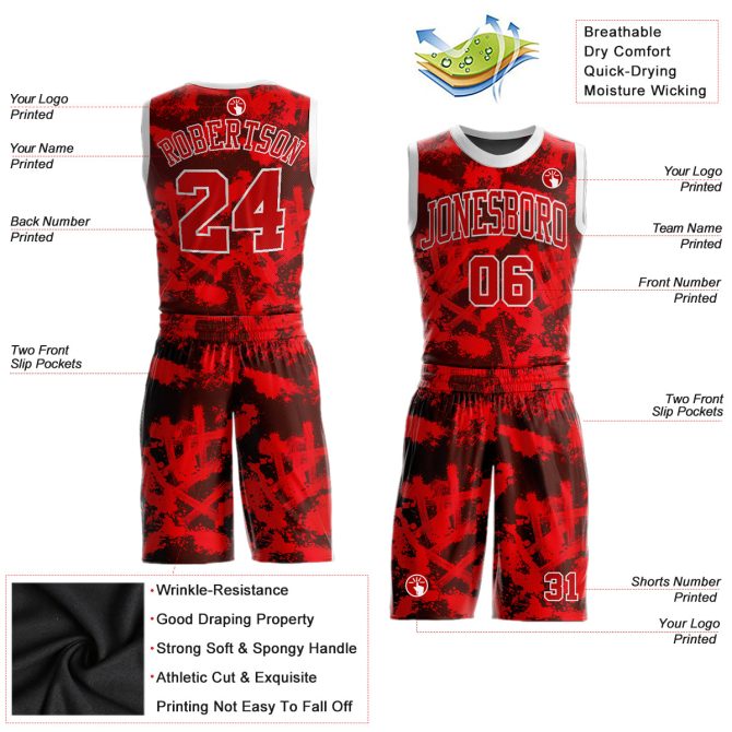 Custom Red Red-Black Round Neck Sublimation Basketball Suit Jersey