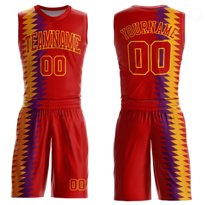 Custom Red Red-Gold Round Neck Sublimation Basketball Suit Jersey