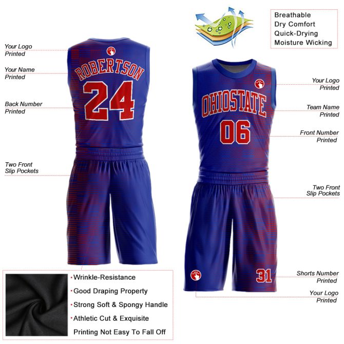 Custom Royal Red-White Round Neck Sublimation Basketball Suit Jersey