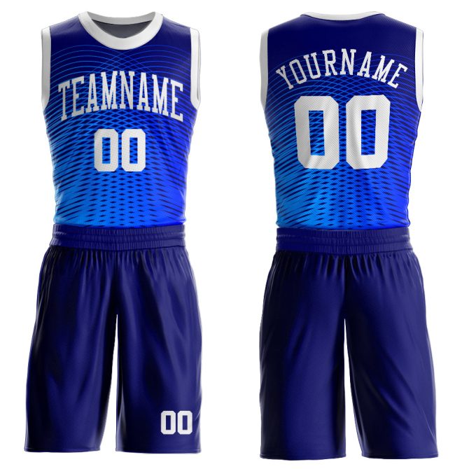 Custom Royal White-Navy Round Neck Sublimation Basketball Suit Jersey