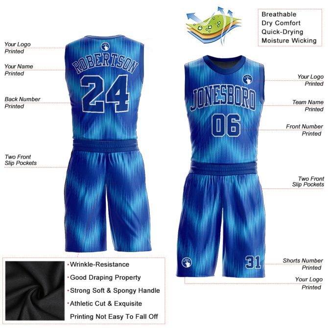 Custom Royal Royal-Light Blue Round Neck Sublimation Basketball Suit Jersey