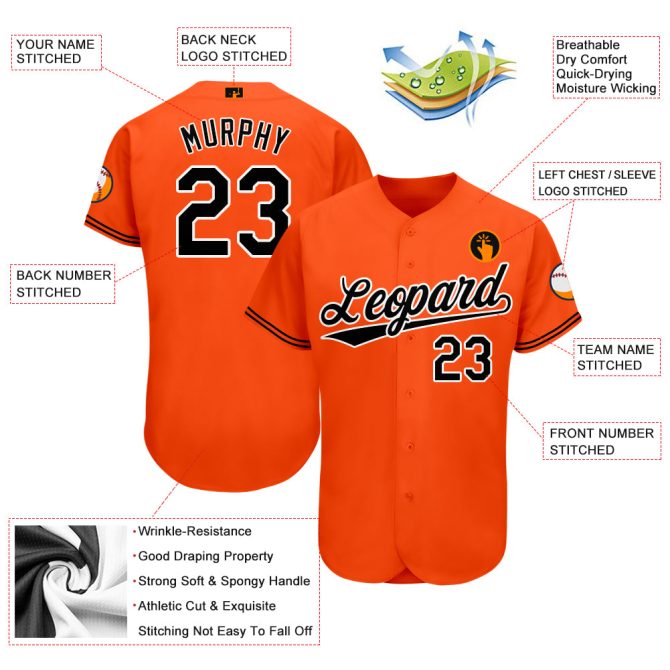 Custom Orange Black-White Baseball Jersey