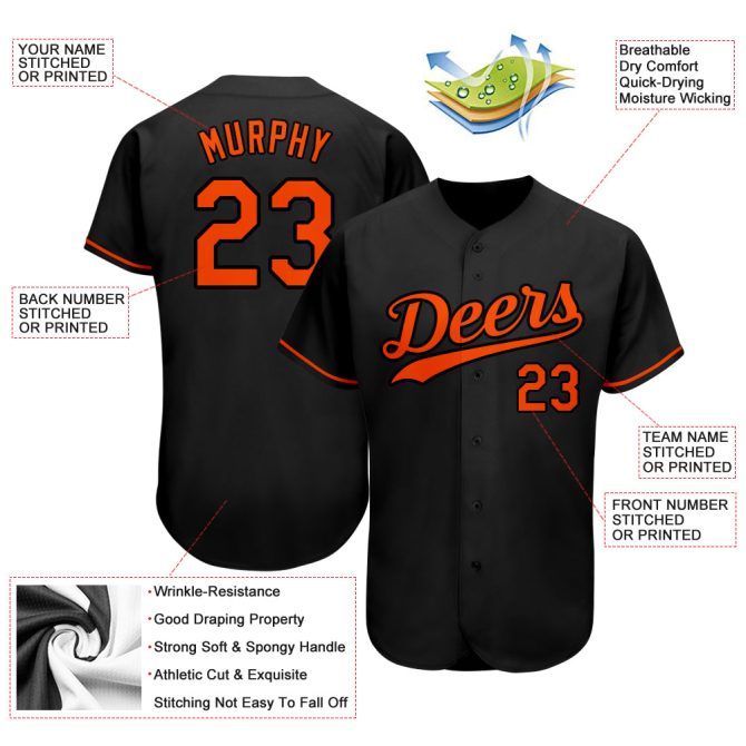 Custom Black Orange Authentic Baseball Jersey