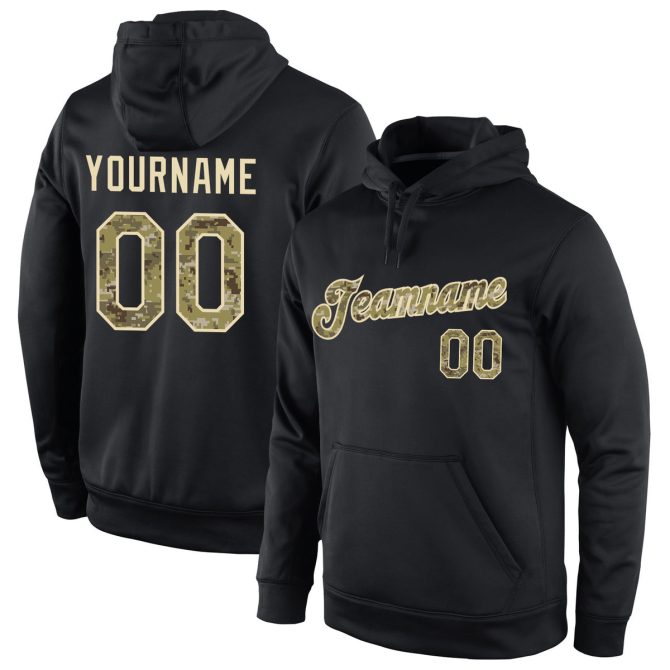 Custom Stitched Black Camo-Cream Sports Pullover Sweatshirt Hoodie