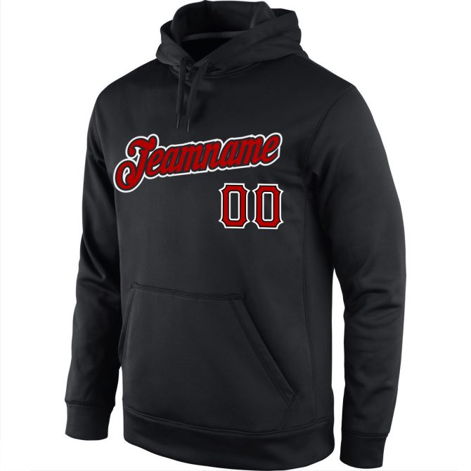 Custom Stitched Black Red-White Sports Pullover Sweatshirt Hoodie