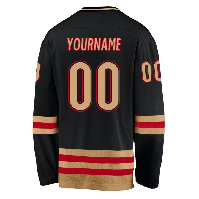 Custom Black Old Gold-Red Hockey Jersey