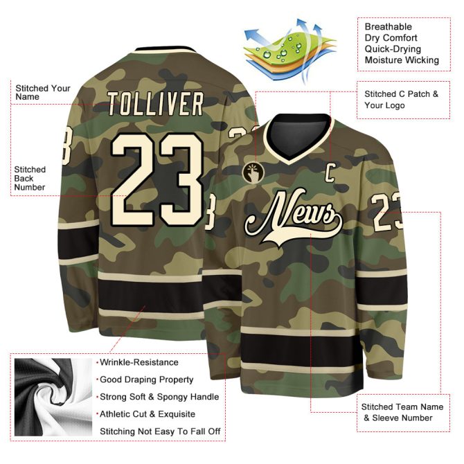 Custom Camo Cream-Black Salute To Service Hockey Jersey