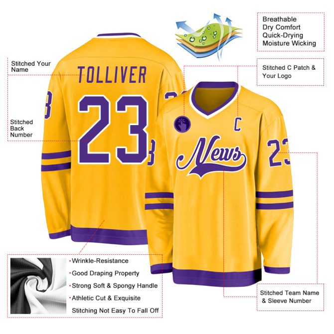 Custom Gold Purple-White Hockey Jersey