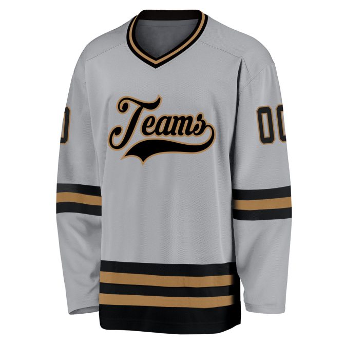 Custom Gray Black-Old Gold Hockey Jersey