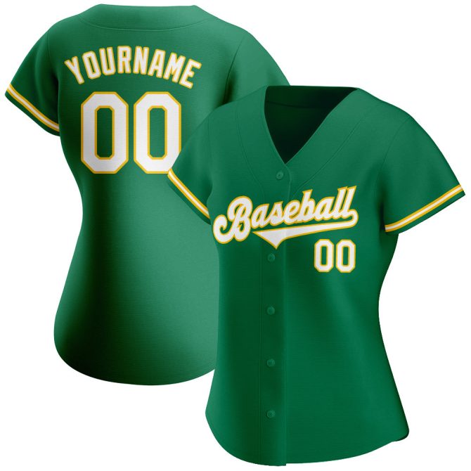 Custom Kelly Green White-Gold Authentic Baseball Jersey