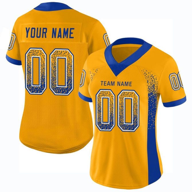 Custom Gold Royal-White Mesh Drift Fashion Football Jersey