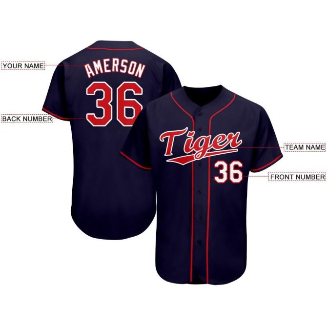 Custom Navy Red-White Baseball Jersey