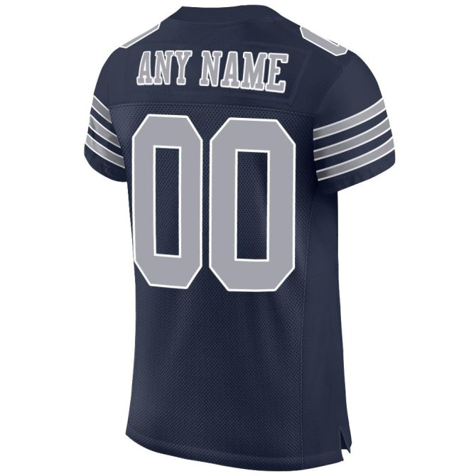 Custom Navy Gray-White Mesh Authentic Football Jersey