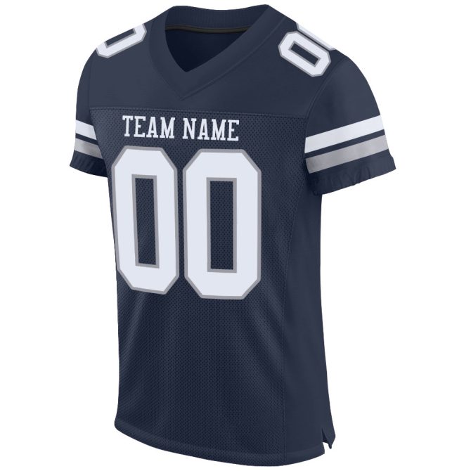 Custom Navy White-Light Gray Mesh Authentic Football Jersey