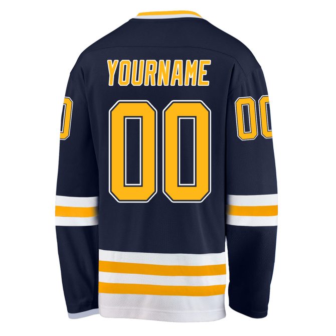 Custom Navy Gold-White Hockey Jersey