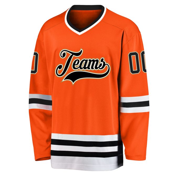 Custom Orange Black-White Hockey Jersey