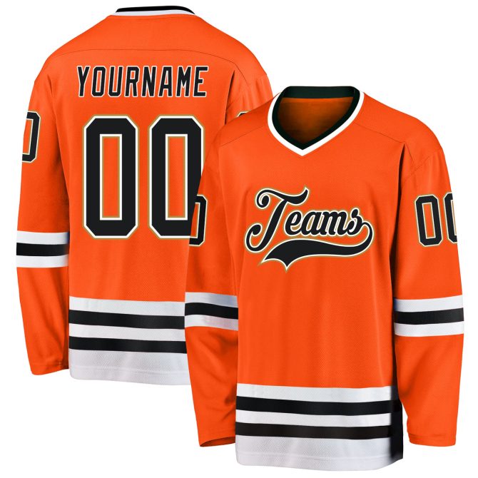 Custom Orange Black-White Hockey Jersey