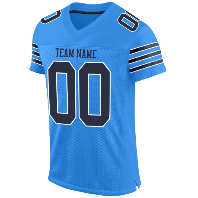 Custom Powder Blue Navy-White Mesh Authentic Football Jersey