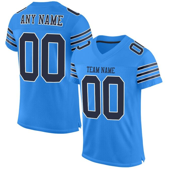 Custom Powder Blue Navy-White Mesh Authentic Football Jersey