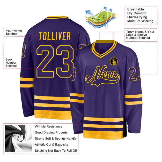 Custom Purple Purple-Gold Hockey Jersey