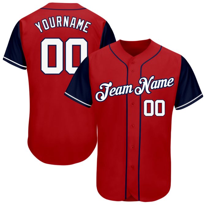 Custom Red White-Navy Authentic Two Tone Baseball Jersey