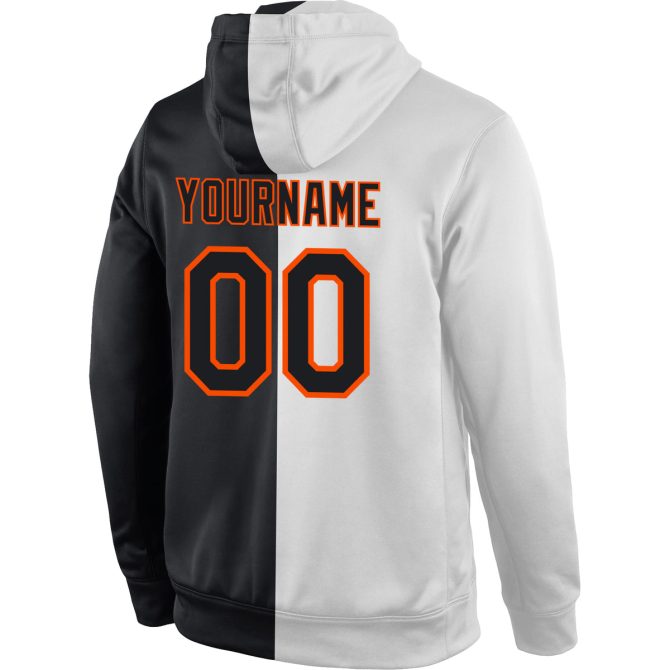 Custom Stitched White Black-Orange Split Fashion Sports Pullover Sweatshirt Hoodie