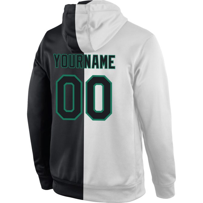 Custom Stitched White Black-Kelly Green Split Fashion Sports Pullover Sweatshirt Hoodie