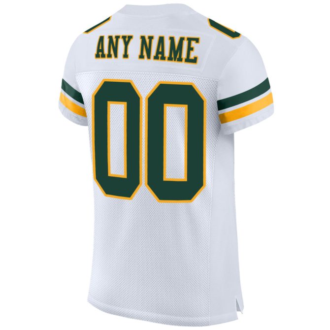 Custom White Green-Gold Mesh Authentic Football Jersey